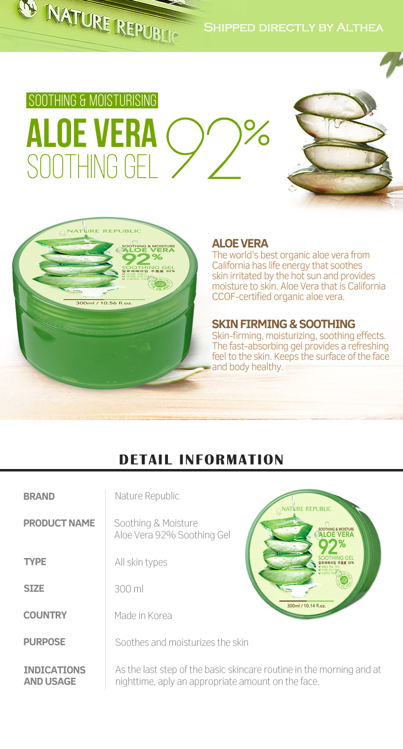 buy nature republic aloe vera 92 soothing gel at buy nature republic aloe vera 92 soothing gel at